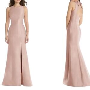 *Alfred Sung Jewel Neck Bowed Open-Back Trumpet Dress Toasted Sugar – 4